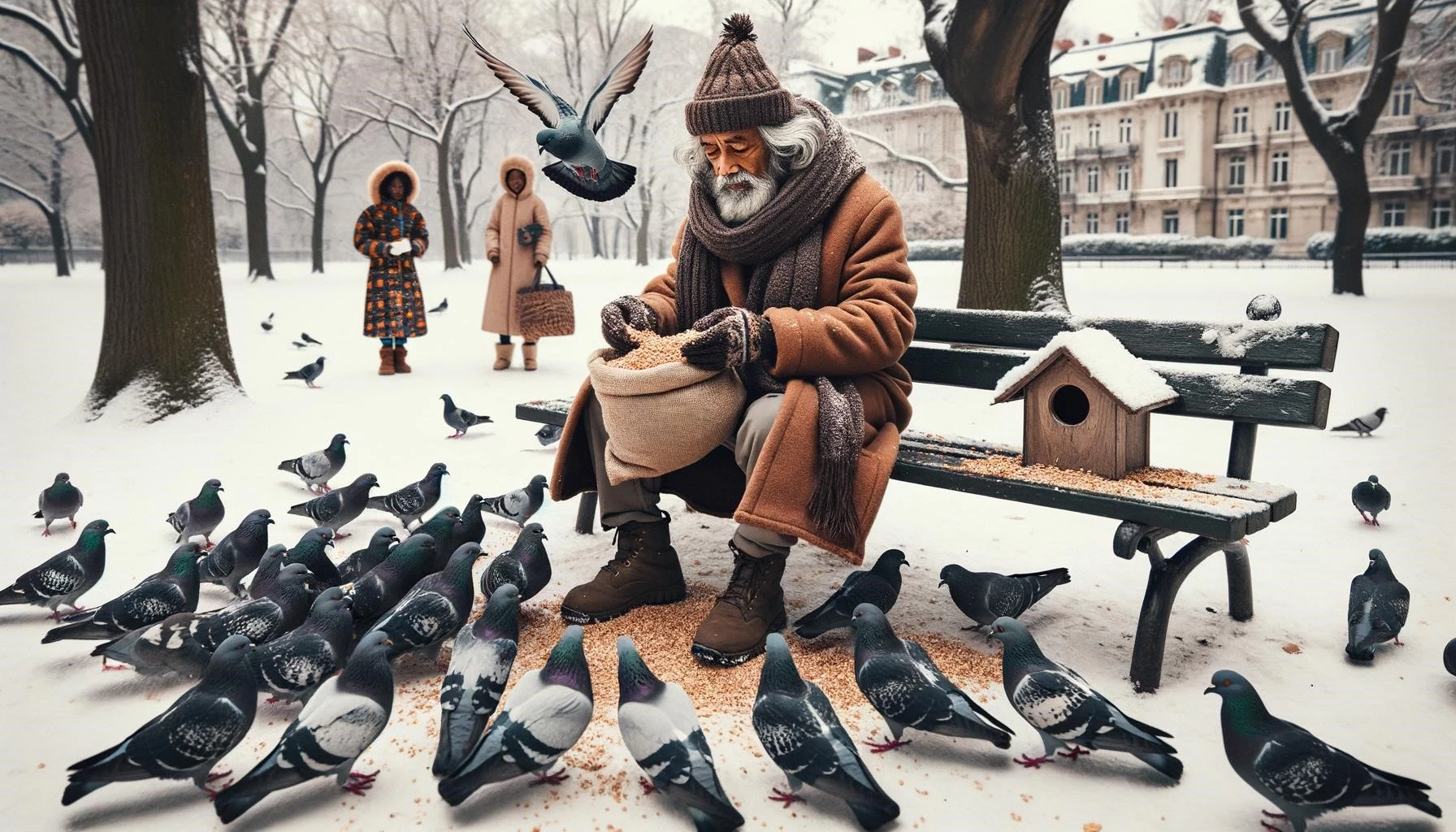 Feeding Pigeons in Winter